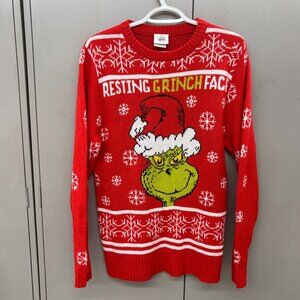 Ugly Christmas Sweater Dr. Seuss Resting Grinch Face Snowflake Unixex Small